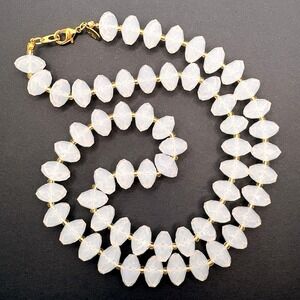 Vintage Joan Rivers White Chunky Acrylic Lucite Faceted Necklace 28"